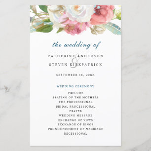 Elegant Pink Watercolor Floral Wedding Program