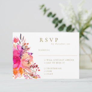 Elegant Pink Watercolor Floral Wedding RSVP Meal