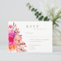 Elegant Pink Watercolor Floral Wedding RSVP Meal