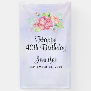 Elegant Pink Watercolor Flower Bouquet Birthday Banner