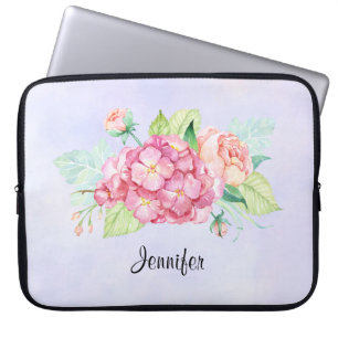 Elegant Pink Watercolor Flower Bouquet Laptop Sleeve