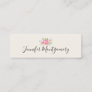 Elegant Pink Watercolor Flower Bouquet Mini Business Card
