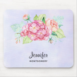 Elegant Pink Watercolor Flower Bouquet Mouse Pad