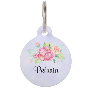Elegant Pink Watercolor Flower Bouquet Pet Tag