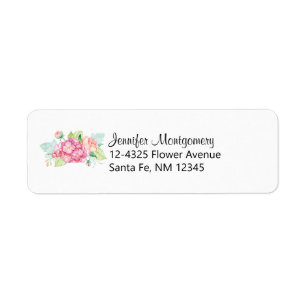 Elegant Pink Watercolor Flower Bouquet Return Address Label