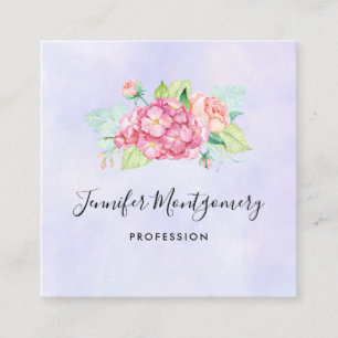 Elegant Pink Watercolor Flower Bouquet Square Business Card