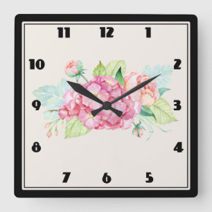 Elegant Pink Watercolor Flower Bouquet Square Wall Clock