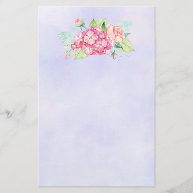 Elegant Pink Watercolor Flower Bouquet Stationery (Front)