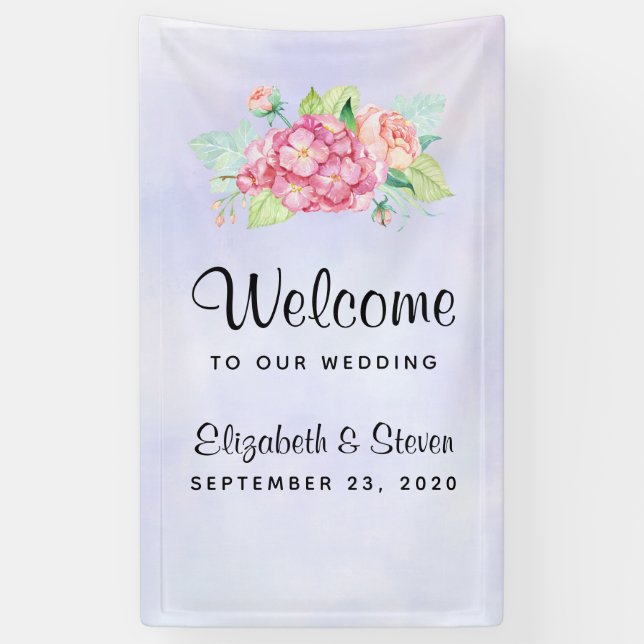 Elegant Pink Watercolor Flower Bouquet Wedding Banner (Vertical)