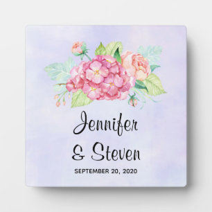 Elegant Pink Watercolor Flower Bouquet Wedding Plaque