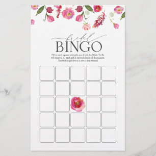 Elegant Pink Watercolor Flowers Bridal Bingo Game