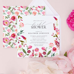 Elegant Pink Watercolor Flowers Bridal Shower Invitation
