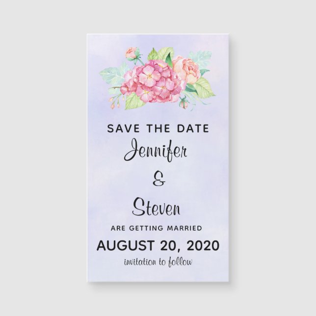 Elegant Pink Watercolor Flowers Save the Date (Front)