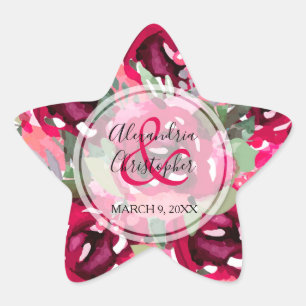 Elegant Pink Watercolor Flowers Star Sticker