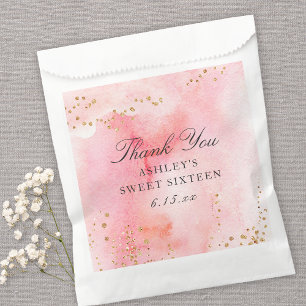 Elegant Pink Watercolor Gold Sweet 16 Party  Favour Bag
