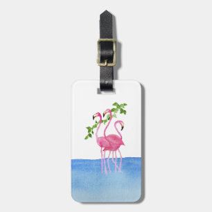 Elegant pink watercolor hand painted flamingo luggage tag