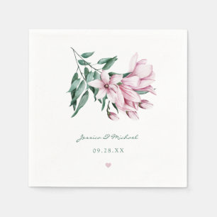 Elegant Pink Watercolor Magnolia Floral Wedding Napkin