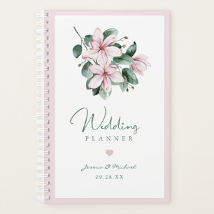 Elegant Pink Watercolor Magnolia Floral Wedding Planner