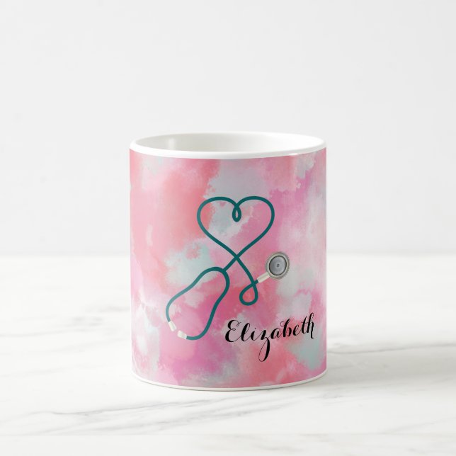 Elegant Pink Watercolor Nurse Doctor Coffee Mug (Center)