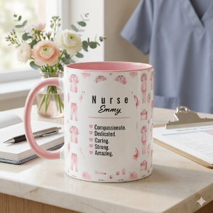Elegant Pink Watercolor Nurse Pattern Personalised Mug