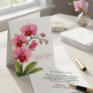 Elegant Pink Watercolor Orchid Folded Thank You Card