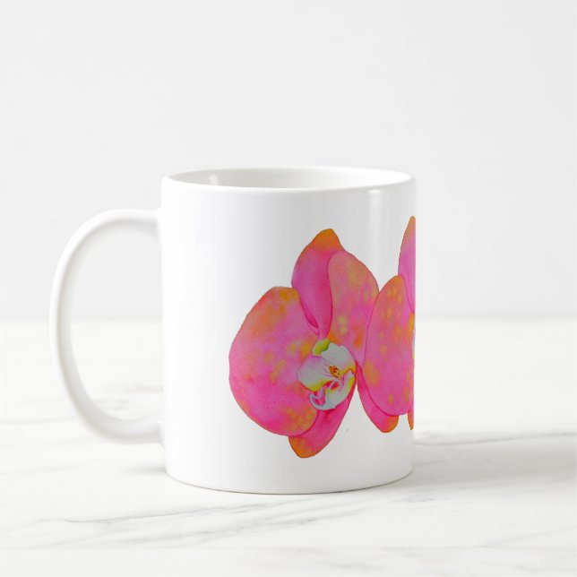 Elegant Pink watercolor Orchid painting Coffee Mug (Left)