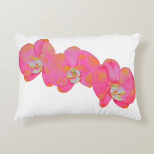 Elegant pink watercolor orchids tropical floral decorative cushion