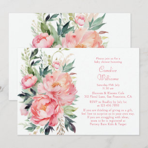 Elegant Pink Watercolor Peony Baby Shower Invitation