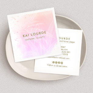 Elegant Pink Watercolor Plants Leaves Square Busi Square Business Card