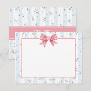 Elegant Pink Watercolor Ribbon I Blue and White Card