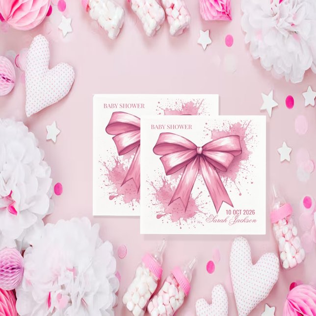 Elegant  Pink Watercolor Ribbon Napkin (Creator Uploaded)