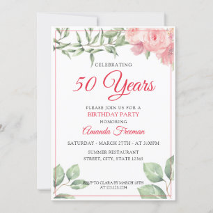 Elegant Pink Watercolor Rose Mother Birthday Invitation