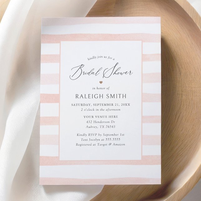 Elegant Pink Watercolor Stripes Bridal Shower Invitation (Creator Uploaded)