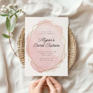 Elegant Pink Watercolor Sweet Sixteen Birthday Invitation