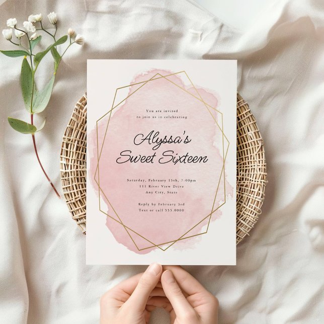 Elegant Pink Watercolor Sweet Sixteen Birthday Invitation (Creator Uploaded)
