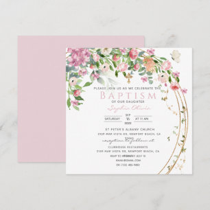 Elegant Pink Watercolour Floral Girl Baptism 