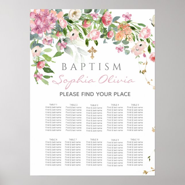 Elegant Pink Watercolour Floral Seating Chart (Front)