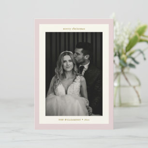 Elegant Pink Wedding Couple Two Photo Christmas Holiday Card