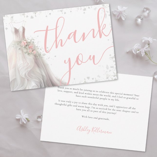 Elegant Pink Wedding Dress Bridal Shower Thank You Card (Elegant Pink Wedding Dress Bridal Shower Thank You Card)