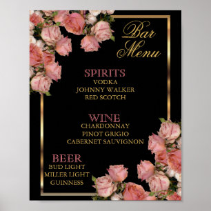Elegant Pink Wedding Roses - Bar Menu Poster