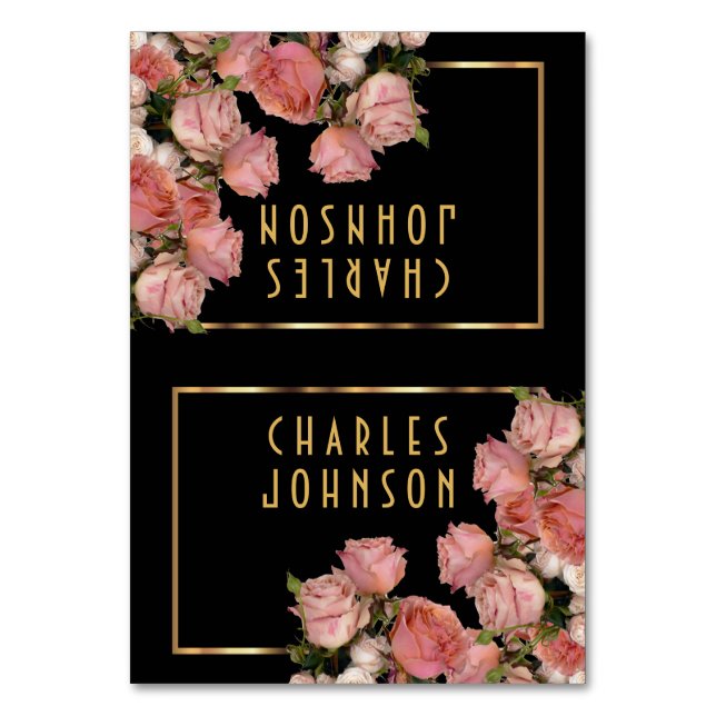 Elegant Pink Wedding Roses - Place Cards (Front)