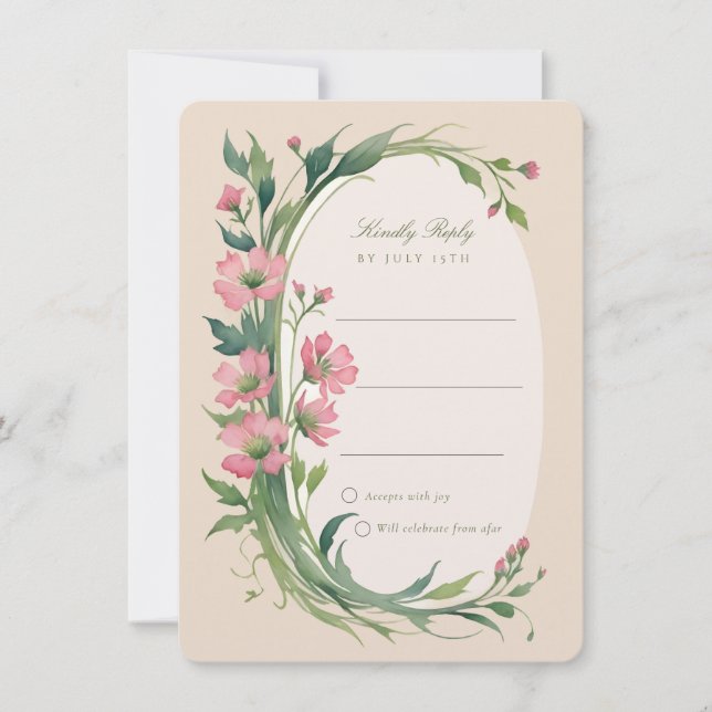 Elegant Pink Wedding RSVP Invitation Card (Front)