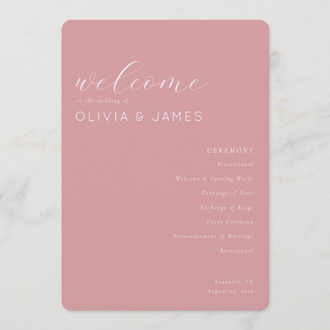 Elegant Pink Wedding Schedule Program (Front)