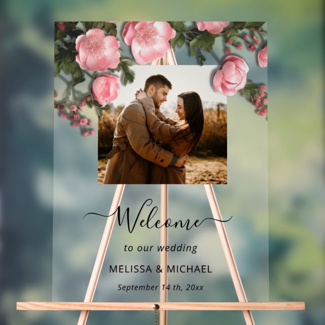 Elegant Pink White 3D Roses Wedding Acrylic Sign (Neutral)