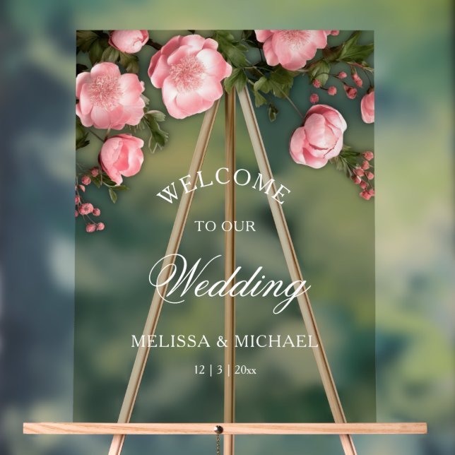 Elegant Pink White 3D Roses Wedding Acrylic Sign (Neutral)