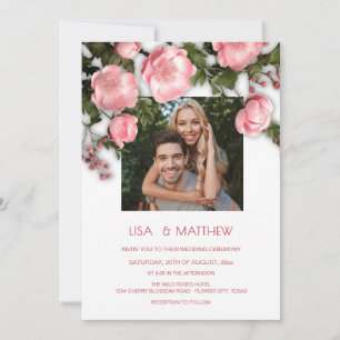 Elegant Pink White 3D Roses Wedding Invitation