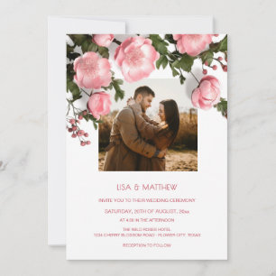 Elegant Pink White 3D Roses Wedding Invitation