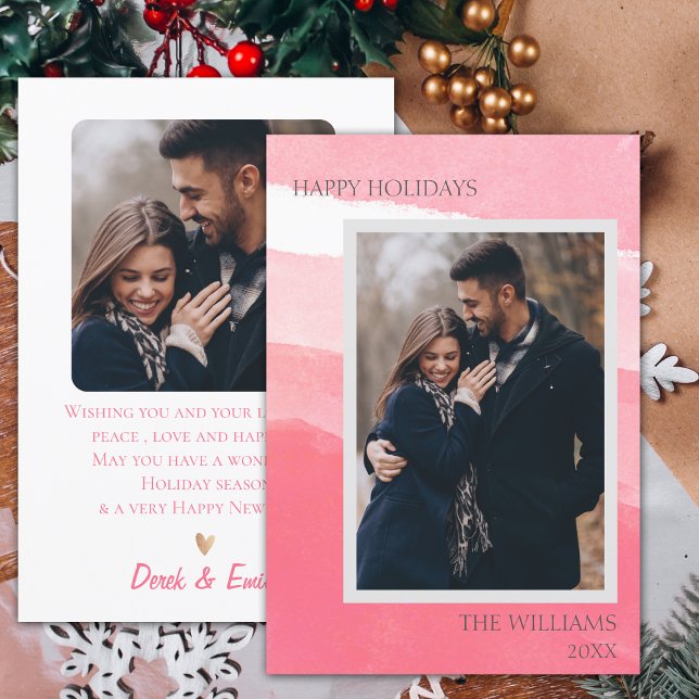 Elegant Pink White Abstract Photo Happy Holidays (Elegant Pink White Abstract Photo Happy Holidays Card)