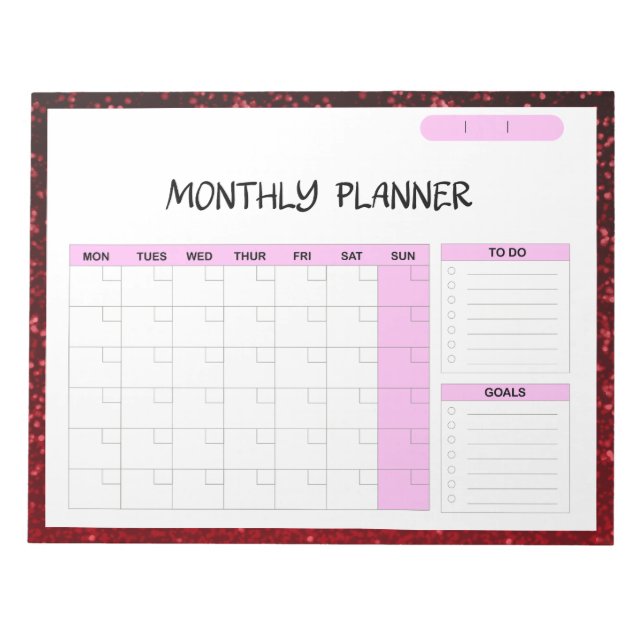 Elegant Pink White Blank Monthly Calendar Planner  Notepad (Front)
