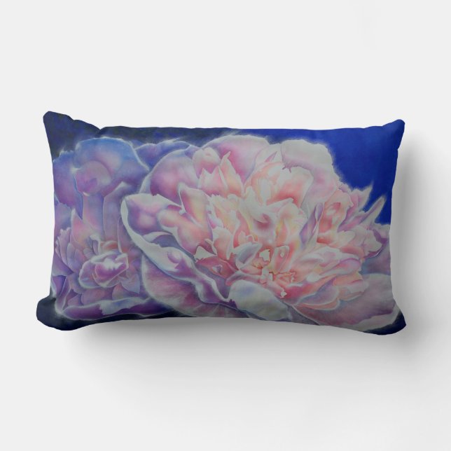 Elegant pink white blue pastel watercolor floral  lumbar cushion (Front)